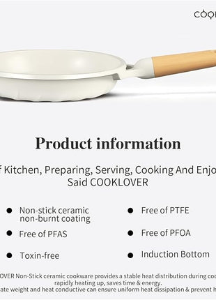 COOKLOVER Nonstick Frying Pan 100% PFOA Free Cookware Induction Skillet Stir Fry Pan (Cream white, 7.9 inch)
