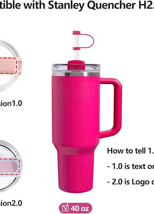 Silicone Spill Stopper Set Compatible with Stanley Cup 2.0 30oz & 40oz with Straw Cover (Set of 2, Rosy)