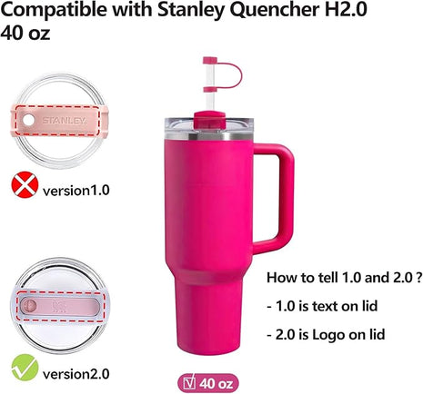 Silicone Spill Stopper Set Compatible with Stanley Cup 2.0 30oz & 40oz with Straw Cover (Set of 2, Rosy)