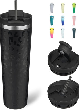 BJPKPK 34oz Insulated Tumbler With lid And Straw Stainless Steel Tumblers Travel Coffee Mug Reusable Thermal Cup,Black Leopard