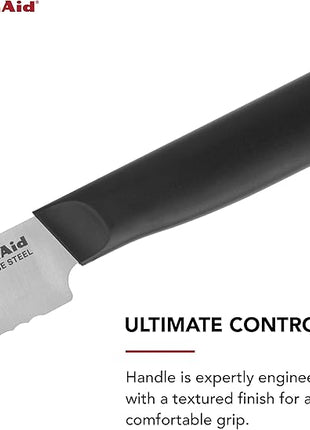 KitchenAid Classic Serrated Bread Knife with Custom-Fit Blade Cover, 8-inch, Sharp Kitchen Knife, High-Carbon Japanese Stainless Steel Blade, Black