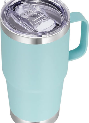 VEGOND 20 oz Tumbler with Handle Lid and Straw, Stainless Steel Insulated Travel Coffee Mug Spill Proof Double Wall Metal Tumbler Cup Keeps Drink Hot and Cold, Mint Green 1 Pack