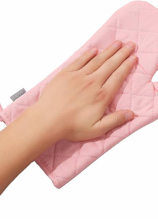 Oven Mitts and Pot Holders 4 pcs Set,High Heat Resistant 500 Degree Extra Thicken Long Kitchen Cotton Oven Glove for Cooking (12 Inch,Pink)…