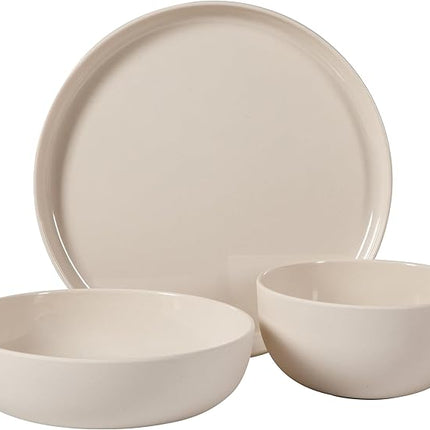Gibson Home Candy Skies 12 Piece Unbreakable Wheat Straw Melamine Plates and Bowls Dinnerware Set - Outdoor, Camping, & Everyday Use - Matte Exterior/Shiny Interior Taupe Cream