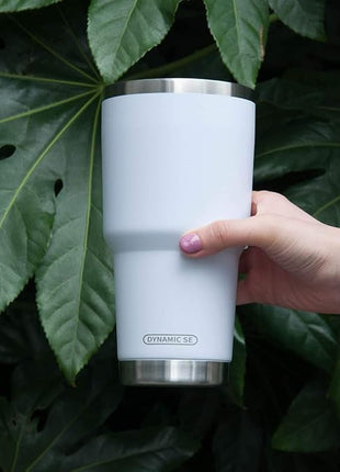 D·S 30oz White Tumbler Stainless Steel Double Wall Vacuum Insulated Mug with Straw and Lid, Cleaning Brush for Cold and Hot Beverages (30oz White)