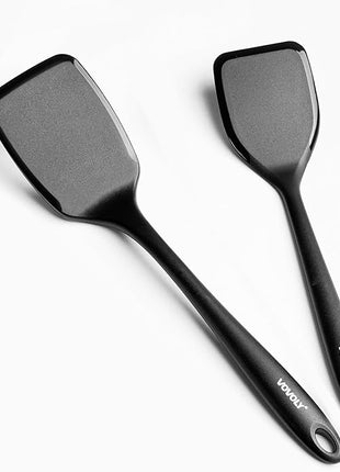 Silicone Spatula Set, 600°F Heat Resistant Silicone Spatula Turner Flipper for Cooking, Non Stick and Non Scratch Kitchen Utensils for Eggs, Burgers, Crepes, 2-Pack Solid Spatulas Set, Black