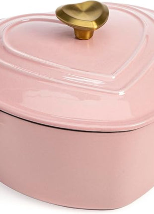 Paris Hilton Enameled Cast Iron Dutch Oven Heart-Shaped Pot with Lid, Dual Handles, Works on All Stovetops, Oven Safe to 500°F, 2-Quart, Pink