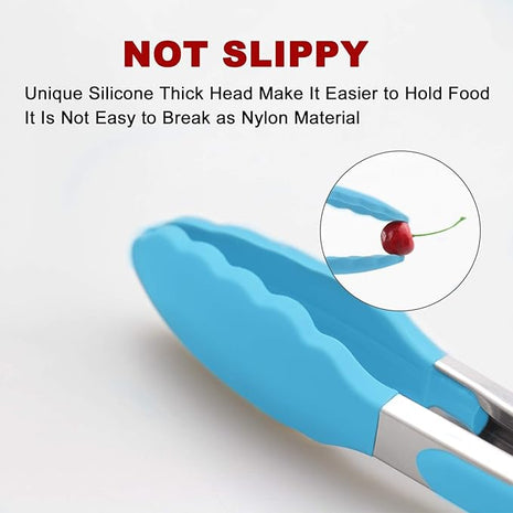 Set of 2 Kitchen Tongs, Premium Stainless Steel Locking 9-Inch & 12-Inch Silicone Grilling Barbeque Cooking Food Tong, Blue