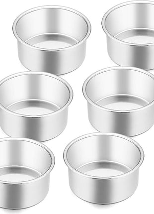E-far 4 Inch Small Cake Pan Set of 6, Stainless Steel Mini Round Smash Cake Baking Pans Tins, Non-Toxic & Healthy, Mirror Finish & Dishwasher Safe