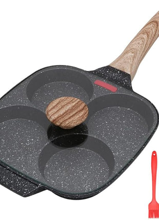 Egg Pan, Egg Frying Pan with Lid Nonstick 4 Cups Pancake Pan Fried Egg Pan for Breakfast - Black