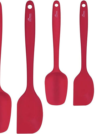 HOTEC Heat Resistant 600℉ BPA-Free Silicone Rubber Spatula Set, Kithchen Cooking Spatulas, Baking, Mixing, for Non Stick Cookware, Dishwasher Safe, Red Set of 5
