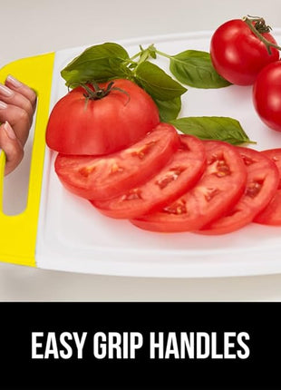 GORILLA GRIP BPA-Free Reversible Kitchen Cutting Board Set of 3, US Designed, Nonporous, Juice Grooves Catch Liquid, Slip Resistant Border, Dishwasher Safe, Durable Large Food Chopping Boards, Yellow