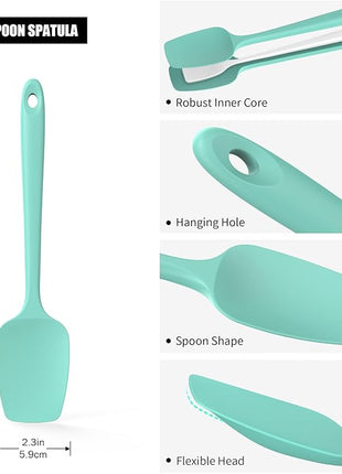Heat Resistant Silicone Spoon Spatula, Doosu 600°F High Temp Flexible Cooking Spoons Kitchen Rubber Spoonula Scratch-Proof for Mixing Stirring Scraping Serving Non-Stick Cookware (11.4in, Aqua Sky)
