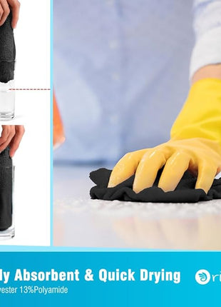 Orighty Black Microfiber Cleaning Cloth, 50 Pack Highly Absorbent Cleaning Supplies, Lint Free Kitchen Towels Cleaning Rags, Microfiber Towels for Cars, House, Window, 12x12 inch