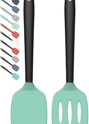 Coukre 2 Pack Silicone Spatula Set, High Heat Resistant, BPA Free Kitchen Spatula, Solid & Slotted Turner for Non-Stick Pans, Sautéing, and Flipping (2, AquaGreen)
