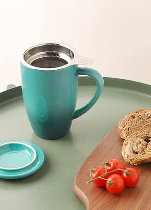 Sweejar Porcelain Tea Mug with Infuser and Lid,Teaware with Filter, Loose Leaf Tea Cup Steeper Maker, 16 Fl Oz for Tea/Coffee/Milk/Women/Office/Home/Gift (Gradient Blue)