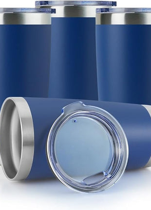 DOMICARE 20oz Stainless Steel Tumbler Bulk with Lid, Double Wall Vacuum Insulated Travel Mug, Powder Coated Coffee Cup, Dark blue, 4 Pack