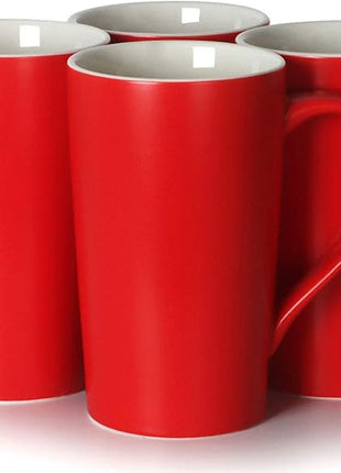 Smilatte 20 oz Large Coffee Mugs, M007 Plain Blank Tall Ceramic Cup with Handle for Dad Men, Set of 4, Red
