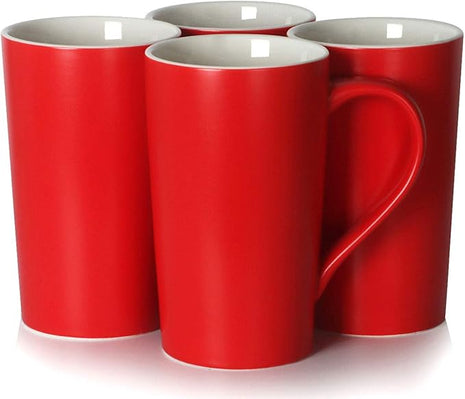 Smilatte 20 oz Large Coffee Mugs, M007 Plain Blank Tall Ceramic Cup with Handle for Dad Men, Set of 4, Red
