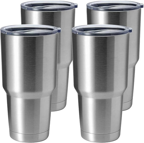 HASLE OUTFITTERS 30oz Stainless Steel Tumbler, Double Wall Vacuum Insulated Travel Mug Tumbler, Durable Insulated Coffee Mug, Gift Box Set (Silver, 4)