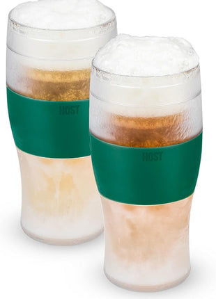 Host Freeze, Frozen Mugs, Freezable Pint Set, Beer Keep Your Drinks Cold, Double Walled Insulated Glasses, Tumbler for Iced Coffee, 16oz, Set of 2, Green