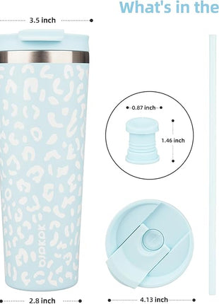 BJPKPK 26oz Tumbler With lid And Straw Stainless Steel Travel Coffee Mug Insulated Tumblers Cups,Light Blue Leopard