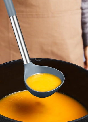 Pack of 2 Ladle Spoon,Silicone Large Spoon for Soup,Non Stick Kitchen Utensils with High Heat Resistant,BPA Free Perfect Kitchen Tools for Cooking, Stirring,Serving Soups (GREY-BLUE)