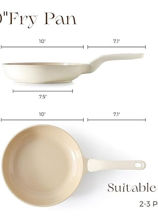 PRICUSIS Nonstick Ceramic Frying Pan, 8/10 Inch Skillet with Stay Cool Handle, Fully Coated, Induction Compatible & Oven Safe, 100% Dishwasher Safe, PTFE PFAS & PFOA Free（10 Inch, Coconut White）
