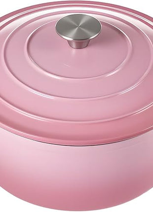 Miereirl 6 Quart Enameled Dutch Oven Pot with Lid, Cast Iron Dutch Oven with Dual Handles for Bread Baking, Cooking, Non-stick Enamel Coated Cookware, Pink