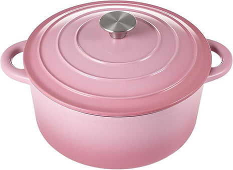 Miereirl 6 Quart Enameled Dutch Oven Pot with Lid, Cast Iron Dutch Oven with Dual Handles for Bread Baking, Cooking, Non-stick Enamel Coated Cookware, Pink