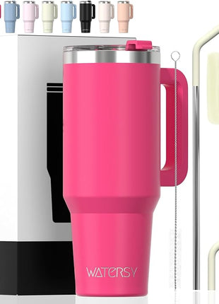40 oz Tumbler with Handle,Tumbler with Lid and Straw,Double Wall Insulated Cup Stainless Steel Travel Mug(Cold for 34 Hours),Water Bottle for Iced Tea,Coffee,Cold Beverages(Gloss Pink)