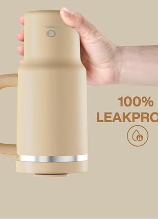 32 oz Tumbler with Handle and Straw: Stainless Steel Insulated Tumbler Keeps Cold for 24 Hours, Leakproof Travel Cup Fits in Cup Holder and BPA-Free, Indian Khaki