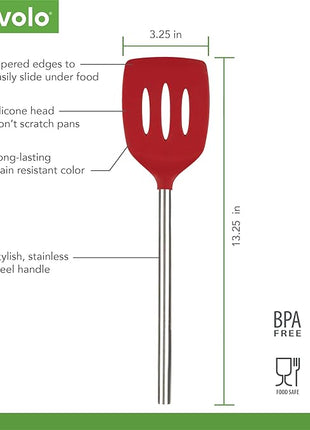 Tovolo Silicone Slotted Turner With Stainless Steel Handle, Pancake Spatula, Scratch-Resistant Kitchen Utensil for Nonstick Cookware & Cast Iron Skillets, 1 Count