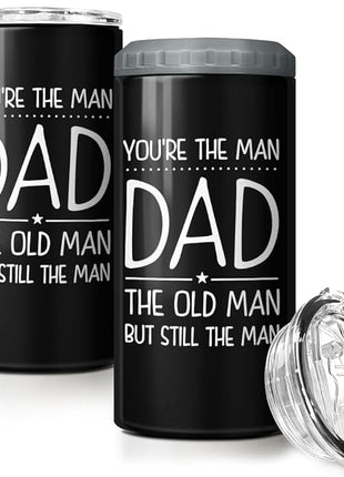 SANDJEST 4-in-1 Dad Tumbler Gifts for Dad from Daughter Son - 12oz Funny Old Man Dad Can Cooler Tumblers Cup - Stainless Steel Insulated Cans Coozie Christmas, Birthday, Father's Day Gift
