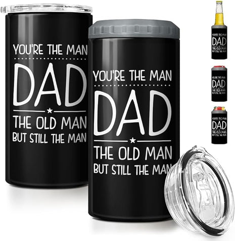 SANDJEST 4-in-1 Dad Tumbler Gifts for Dad from Daughter Son - 12oz Funny Old Man Dad Can Cooler Tumblers Cup - Stainless Steel Insulated Cans Coozie Christmas, Birthday, Father's Day Gift