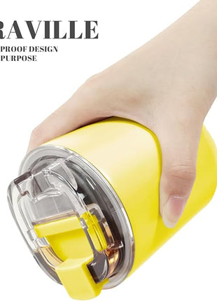 Puraville Insulated Tumblers with Lid, 10 oz Travel Coffee Mug Stainless Steel Vacuum Cup, Leak Proof Reusable Double Walled Coffee Tumbler for Iced and Hot Drinks, Yellow