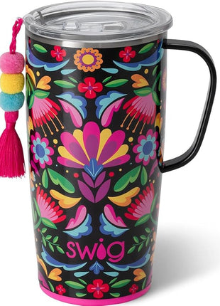 Swig Life Stainless Steel 22oz Travel Mug, Insulated Tumbler with Handle and Lid, Cup Holder Friendly, Dishwasher Safe, Caliente