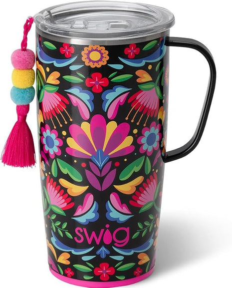 Swig Life Stainless Steel 22oz Travel Mug, Insulated Tumbler with Handle and Lid, Cup Holder Friendly, Dishwasher Safe, Caliente