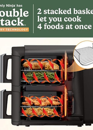 Ninja Air Fryer, 8 QT DoubleStack 2-Basket, Space Saving Design, Cooks 2lb Chicken Wings, Feeds up to 6 People, 6-in1 Air Fryer, Roast, Bake & More, Easy to Clean, Dishwasher Safe Parts, Black, SL201