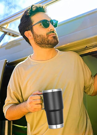 VEGOND 20 oz Tumbler Bulk with Handle Lid and Straw, Stainless Steel Insulated Travel Coffee Mug Set, Spill Proof Double Wall Metal Tumblers Cups, Powder Black 12 Pack