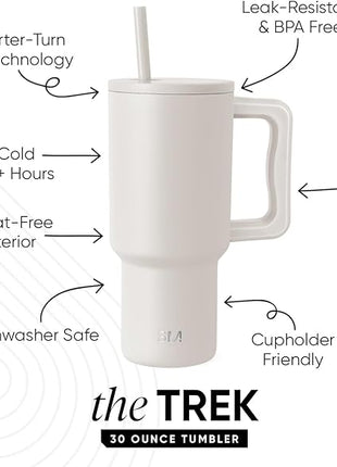 Simple Modern 30 oz Trek Tumbler with Handle and Straw Lid | Cup Holder Friendly Insulated Stainless Steel Travel Mug | Almond Birch (Pack of 12)