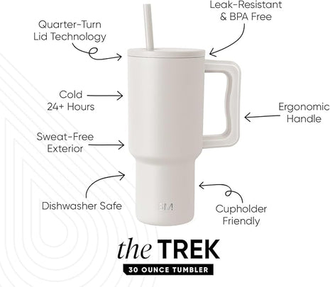 Simple Modern 30 oz Trek Tumbler with Handle and Straw Lid | Cup Holder Friendly Insulated Stainless Steel Travel Mug | Almond Birch