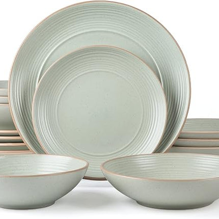 RINGAR Round Stoneware 16pc Double Bowl Dinnerware Set for 4, Dinner Plates, Side Plates, Cereal Bowls, Pasta Bowls - Speckle Matte White (405878)