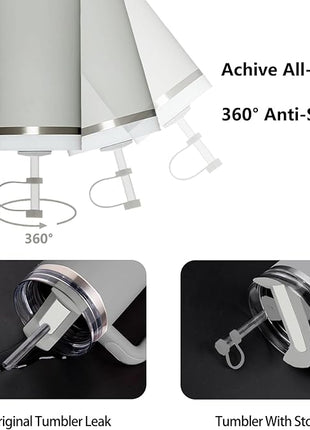 Silicone Spill Stopper Set Compatible with Stanley Cup 2.0 30oz & 40oz with Straw Cover (Set of 2, Ash)