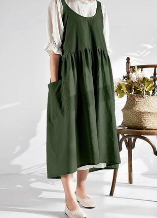 Uaussi Cotton Linen Apron Cross Back Work Apron for Women with Pockets Pinafore Dress X Cross Halter Apron for Chef Gardening
