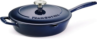 Tramontina Bestow Enameled Cast Iron Skillet with Lid, 10-inch Frying Pan, Blue