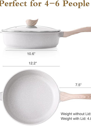 Kordisen Nonstick Ceramic Deep Frying Pan, 12 Inch Non Toxic Large Skillet with Lid, 5 Qt Healthy Jumbo Cooker, Saute Pan for Cooking, Induction Cookware, PFOA & PFAS Free