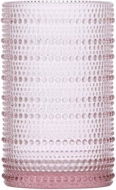 Fortessa Jupiter Beaded Hobnail Glass, 13 Ounce Iced Beverage (Set of 6), Pink