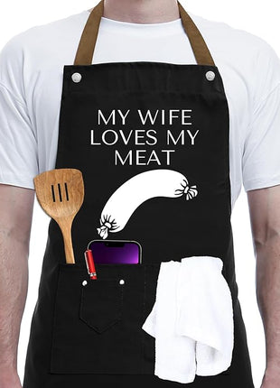 REHAVE Funny Gifts for Men Apron - Dad Gifts - Husband Gift from Wife - Father's Day, Birthday Naughty Gift for Men, Male Friends, Boyfriend, Guy, Chef, Him, Coworker - BBQ Cooking Grilling Aprons