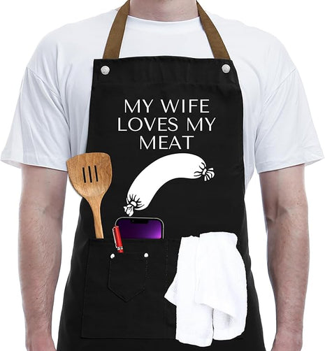 REHAVE Funny Gifts for Men Apron - Dad Gifts - Husband Gift from Wife - Father's Day, Birthday Naughty Gift for Men, Male Friends, Boyfriend, Guy, Chef, Him, Coworker - BBQ Cooking Grilling Aprons